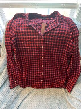 New J. Crew Red and Black Plaid Button-Down Shirt Sz 10